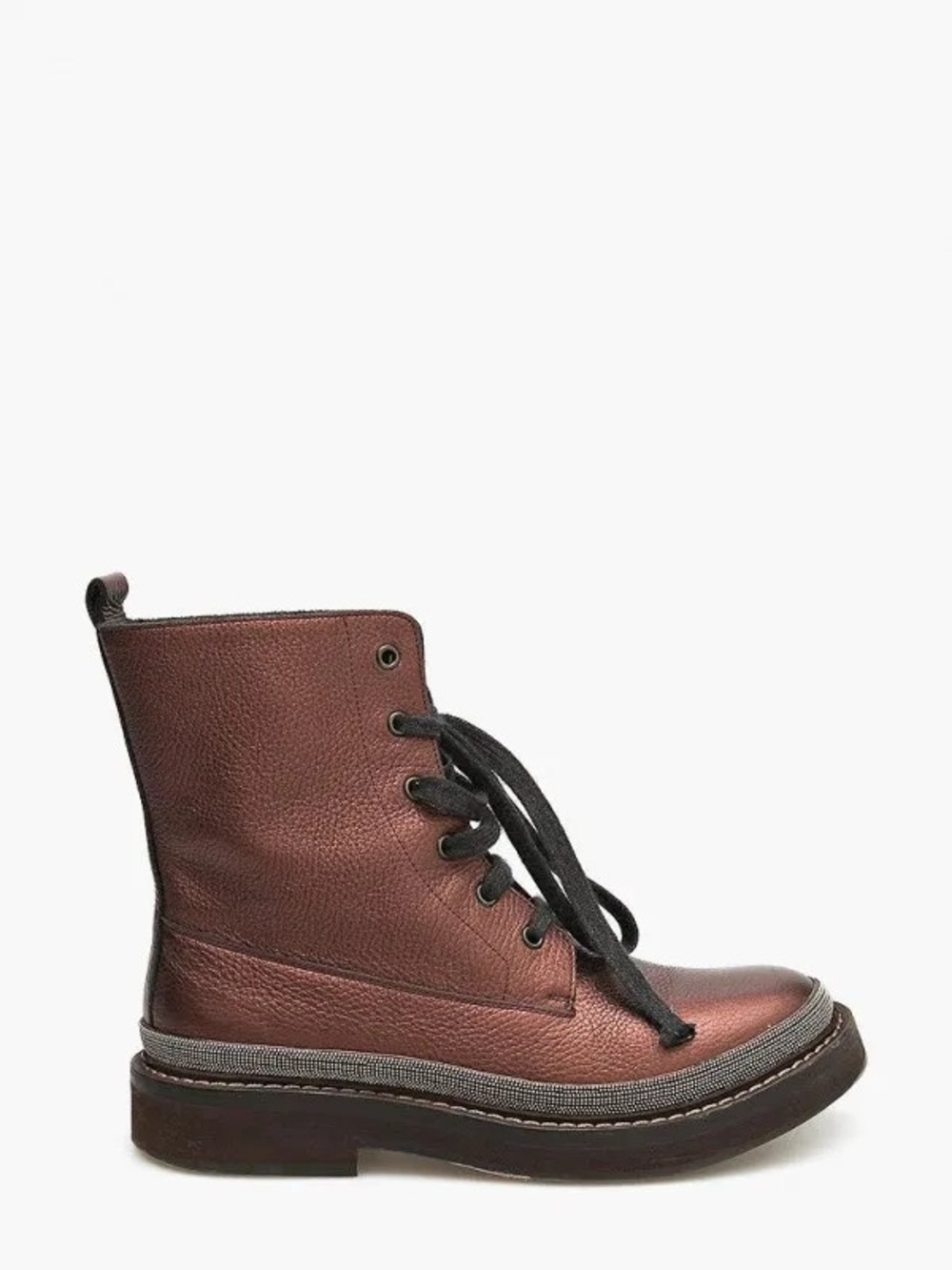 Brunello Cucinelli hammered metallic combat boots